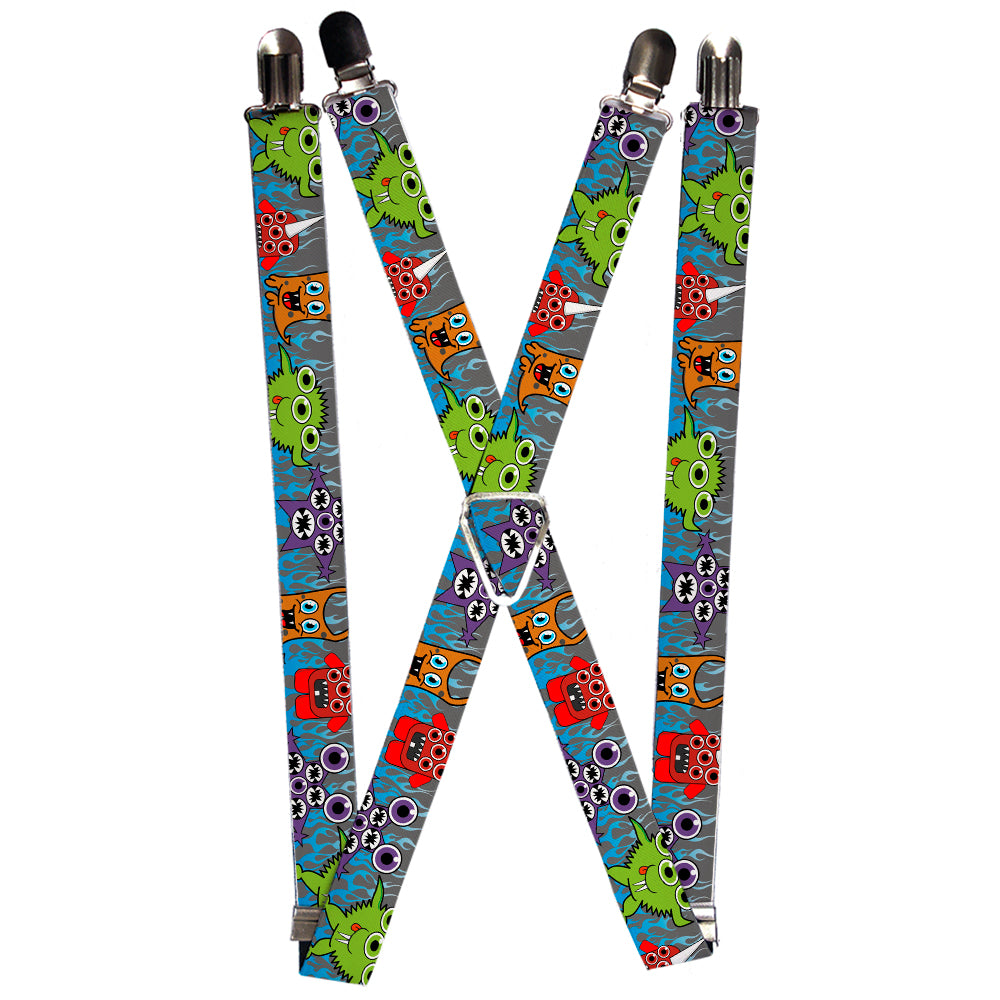 Suspenders - Cute Monsters Gray/Flame Blue Suspenders Buckle-Down 1.0-Inch Wide Regular