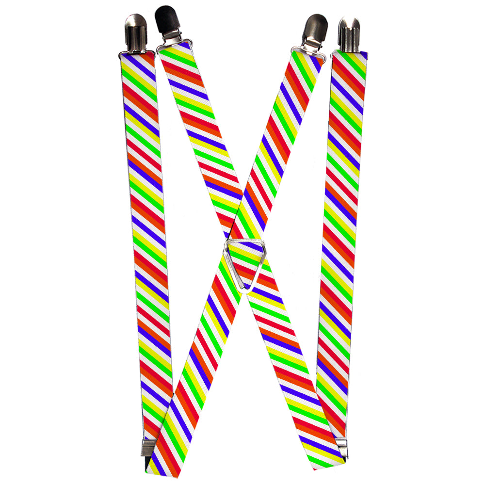 Suspenders - Diagonal Stripes White/Multi Neon Suspenders Buckle-Down