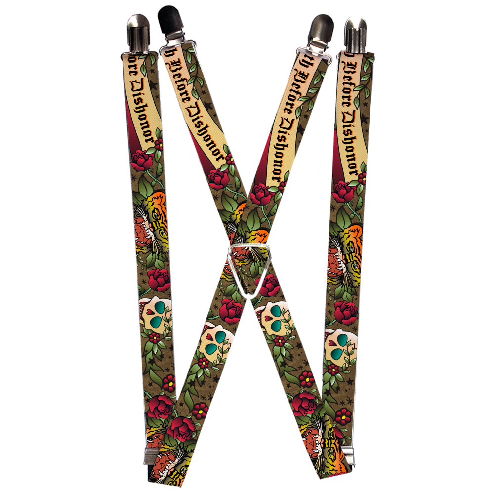 Suspenders - Death Before Dishonor Olive Suspenders Buckle-Down 1.0-Inch Wide Regular