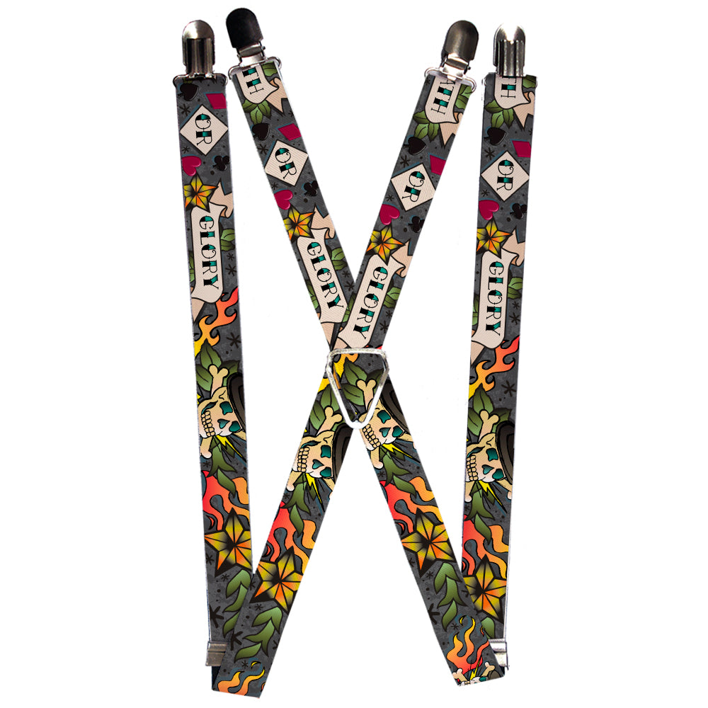 Suspenders - Death or Glory Gray Suspenders Buckle-Down 1.0-Inch Wide Regular