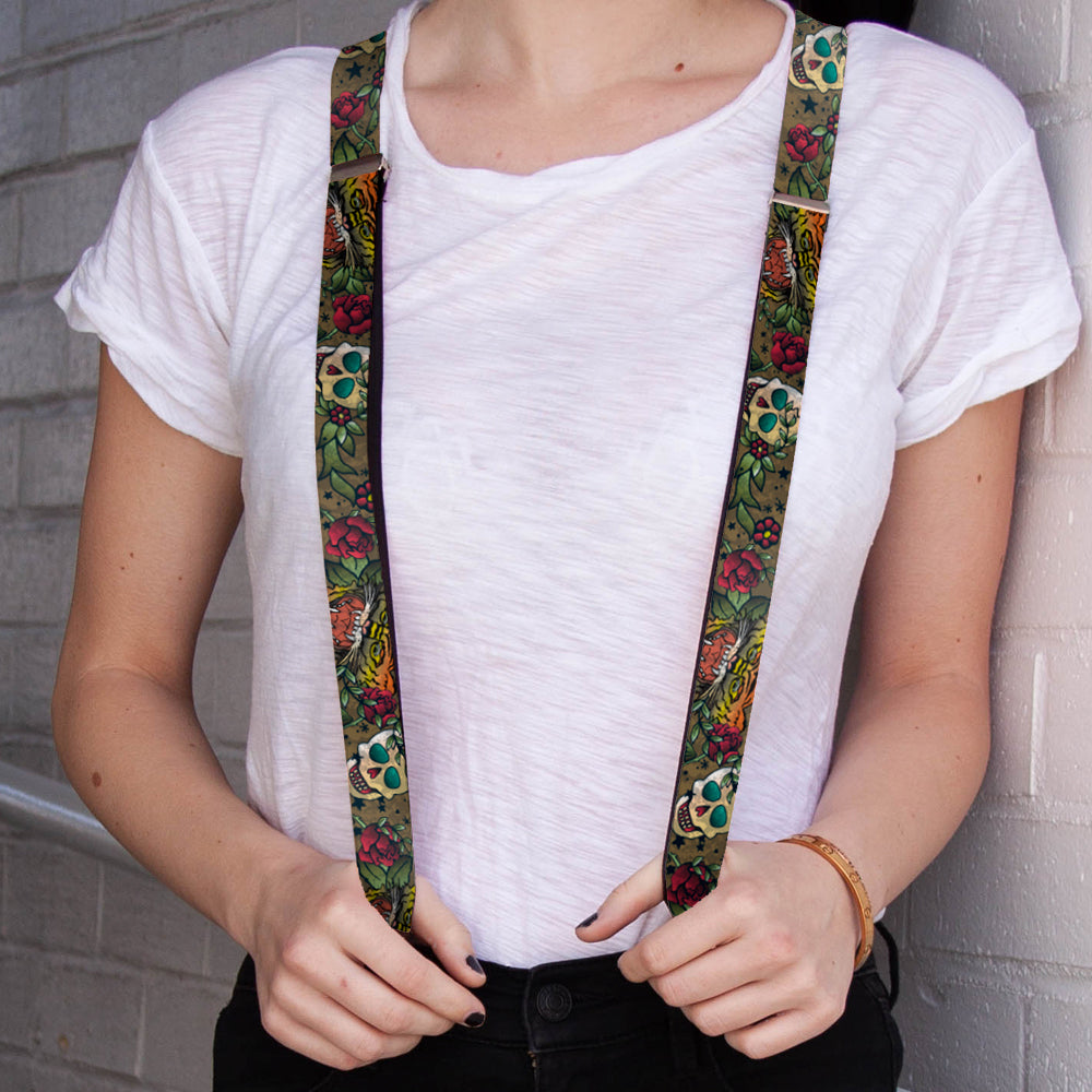 Suspenders - Death Before Dishonor CLOSE-UP Olive Suspenders Buckle-Down