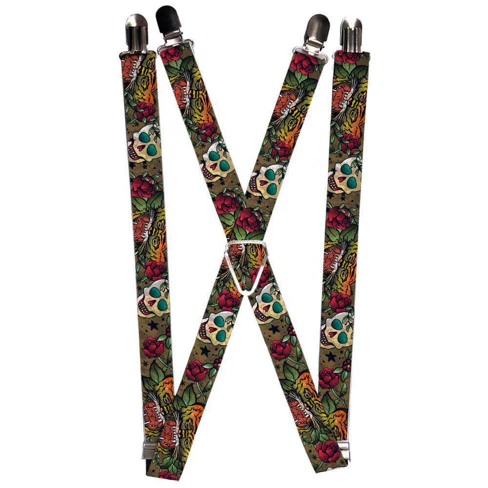 Suspenders - Death Before Dishonor CLOSE-UP Olive Suspenders Buckle-Down 1.0-Inch Wide Regular