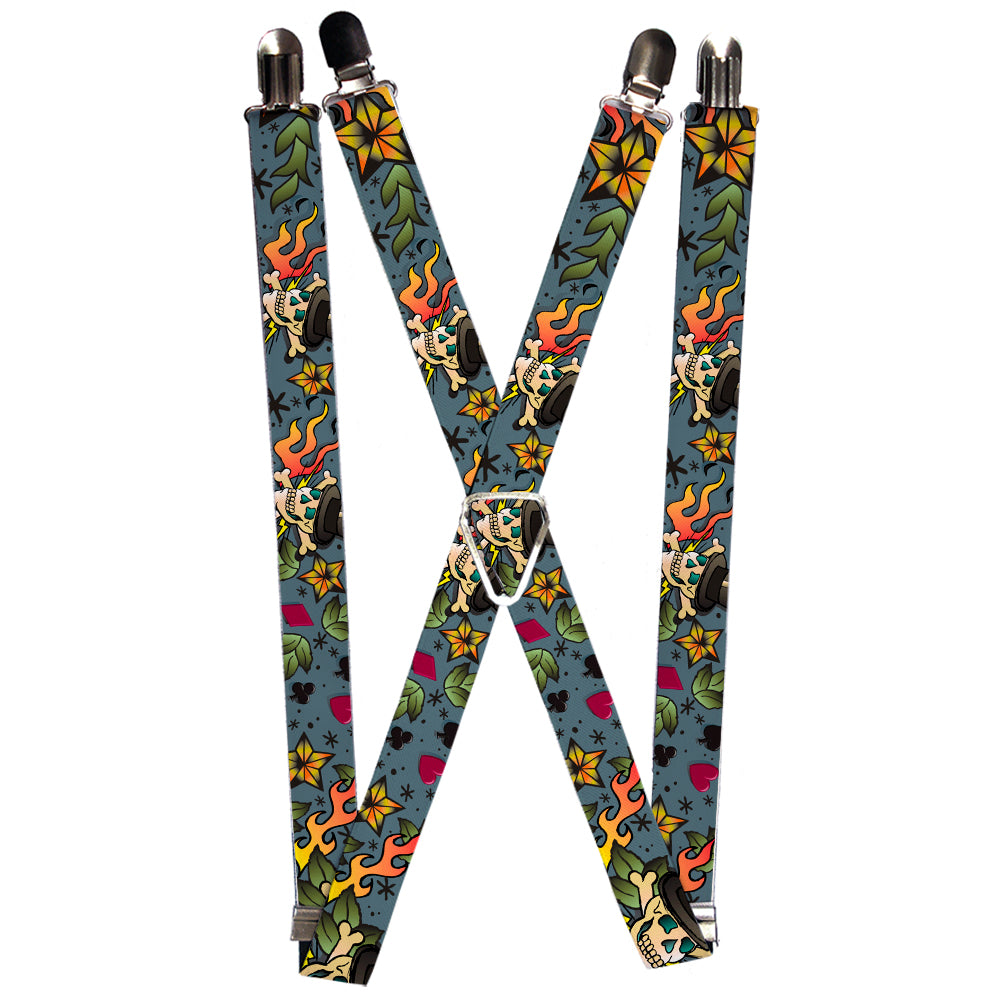 Suspenders - Death or Glory CLOSE-UP Gray Suspenders Buckle-Down