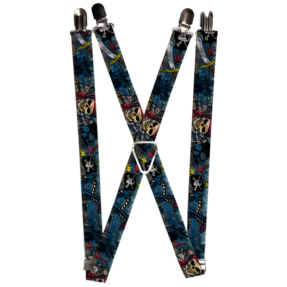 Suspenders - Dead Men Tell No Tales CLOSE-UP Turquoise Suspenders Buckle-Down