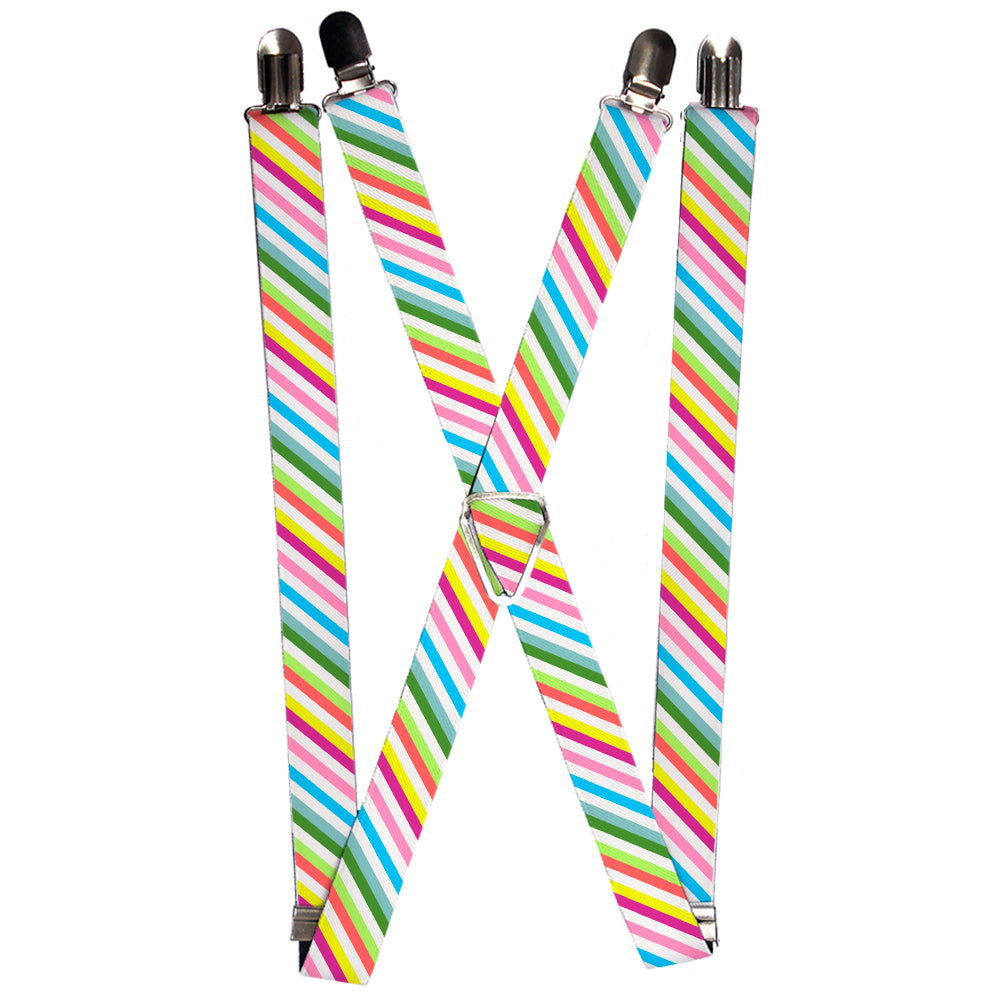 Suspenders - Diagonal Stripes White/Multi Color Suspenders Buckle-Down 1.0-Inch Wide Regular