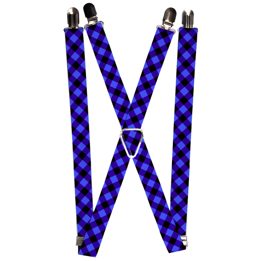 Suspenders - Diagonal Buffalo Plaid Black/Blue Suspenders Buckle-Down 1.0-Inch Wide Regular
