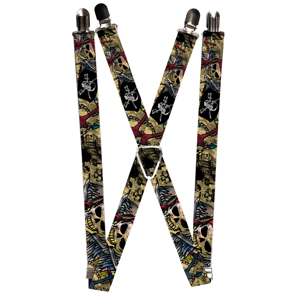 Suspenders - Dead Men Tell No Tales CLOSE-UP Tan Suspenders Buckle-Down 1.0-Inch Wide Regular