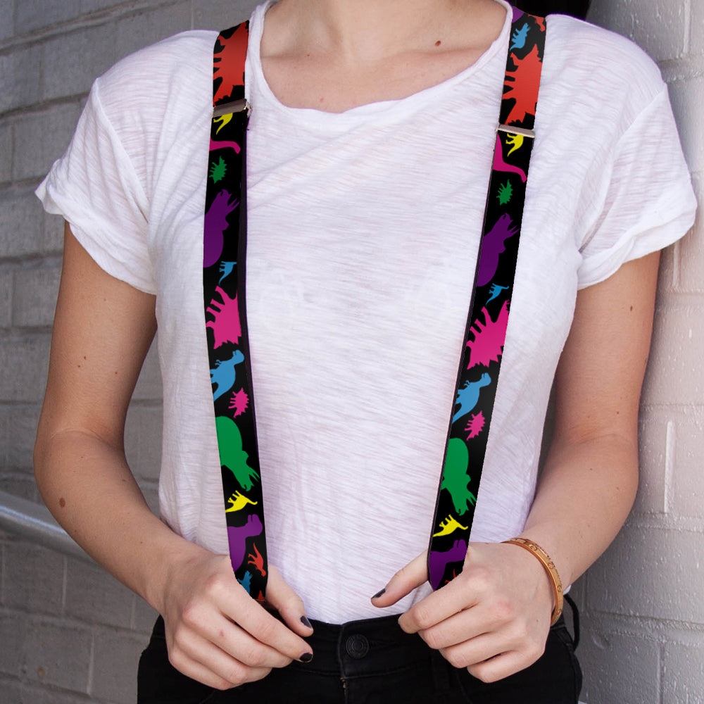 Suspenders - Dinosaur Silhouette Black/Multi Color Suspenders Buckle-Down
