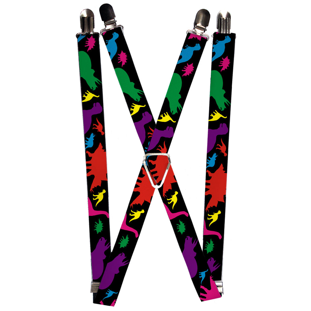 Suspenders - Dinosaur Silhouette Black/Multi Color Suspenders Buckle-Down 1.0-Inch Wide Regular