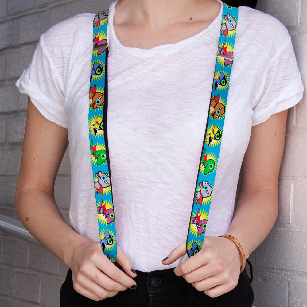 Suspenders - Dinosaur Superhero Baby Blue Suspenders Buckle-Down