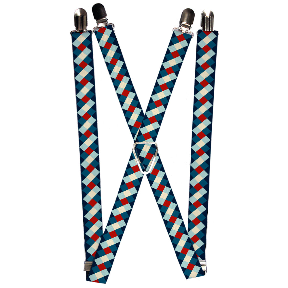 Suspenders - Diamond Plaid Blues/Khaki/Red Suspenders Buckle-Down 1.0-Inch Wide Regular
