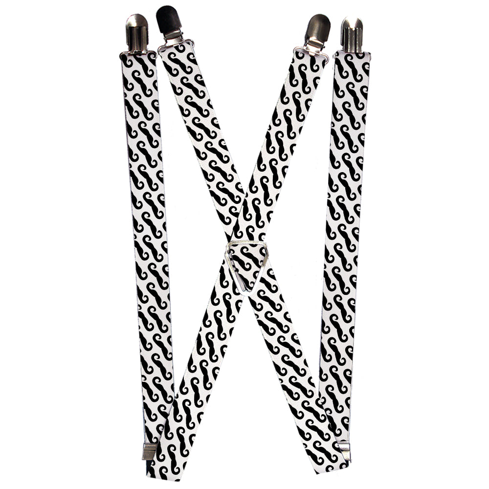 Suspenders - Diagonal Handlebar Mustaches White/Black Suspenders Buckle-Down 1.0-Inch Wide Regular