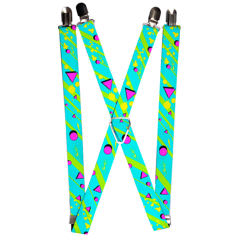 Suspenders - Eighties Party Blue/Yellow/Pink Suspenders Buckle-Down 1.0-Inch Wide Regular