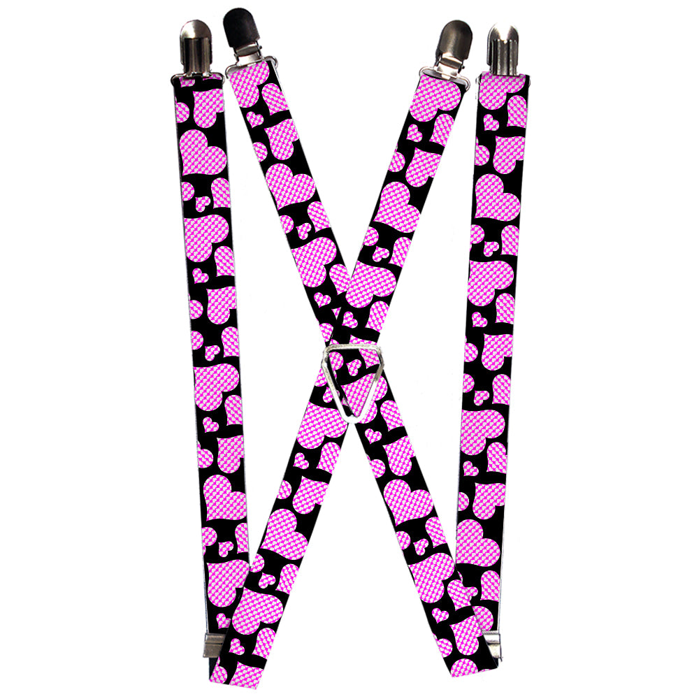 Suspenders - Eighties Hearts Black/Fuchsia/White Suspenders Buckle-Down 1.0-Inch Wide Regular