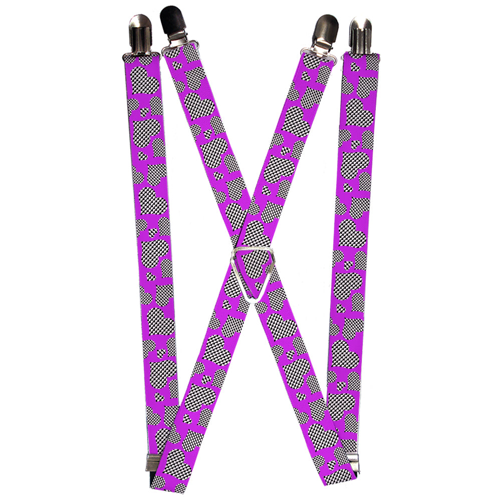 Suspenders - Eighties Hearts Fuchsia/Black/White Suspenders Buckle-Down 1.0-Inch Wide Regular
