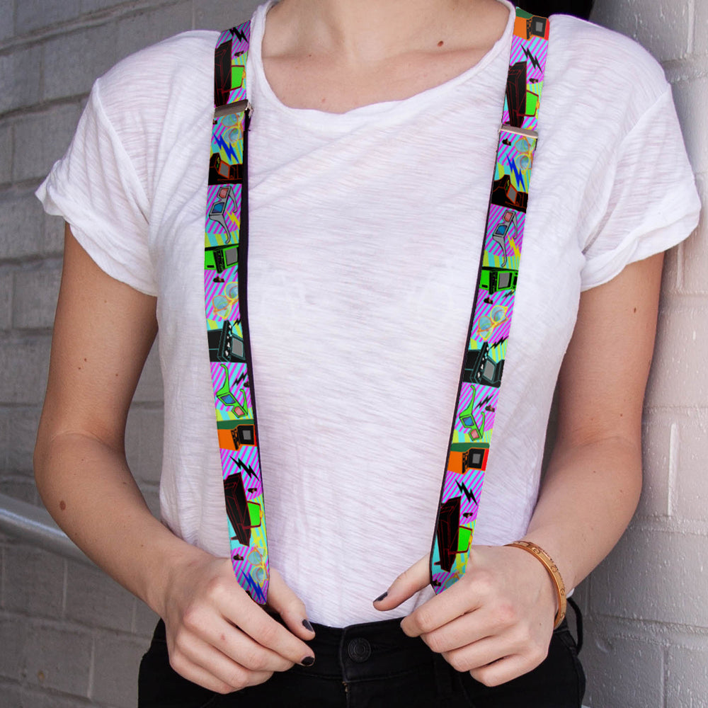 Suspenders - Eighties Arcade Multi Neon Stripes Suspenders Buckle-Down