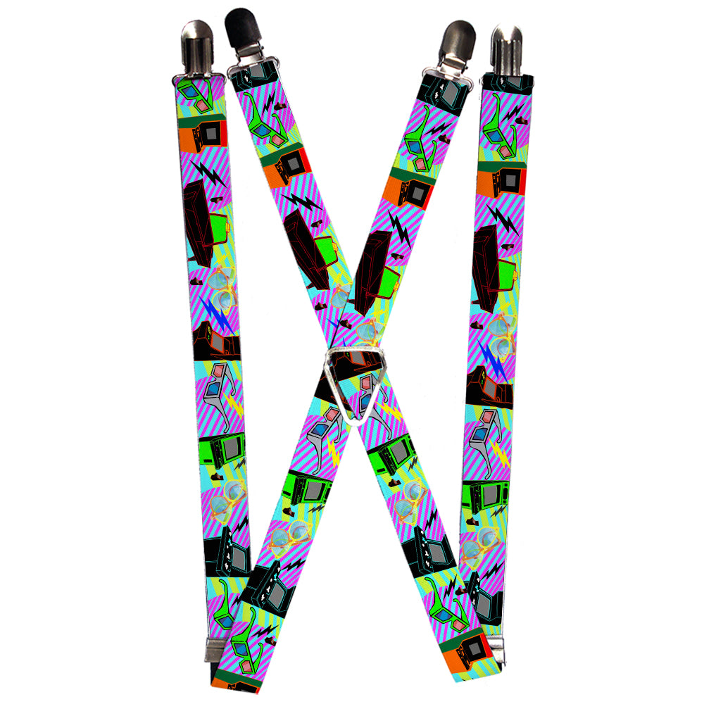 Suspenders - Eighties Arcade Multi Neon Stripes Suspenders Buckle-Down 1.0-Inch Wide Regular