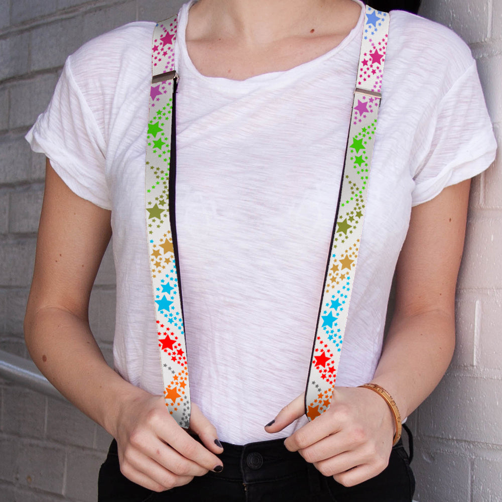 Suspenders - Falling Stars White/Multi Color Suspenders Buckle-Down