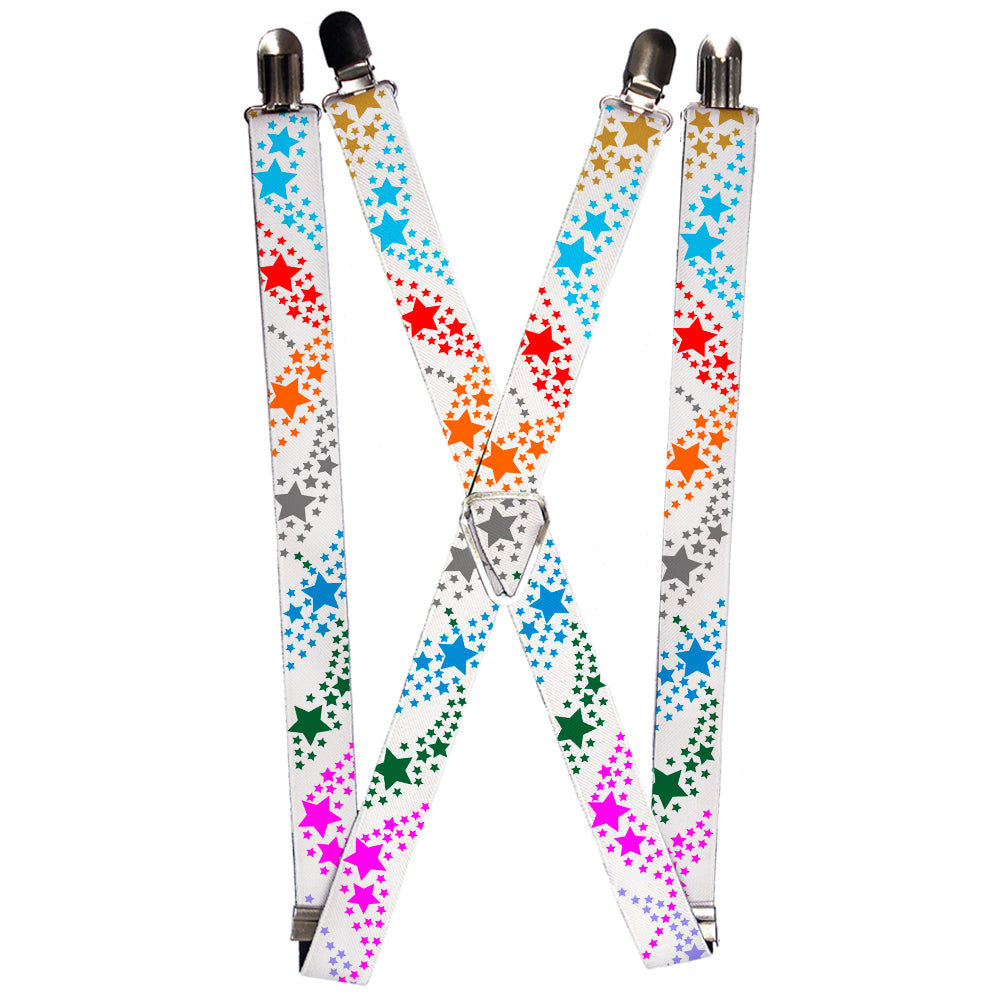 Suspenders - Falling Stars White/Multi Color Suspenders Buckle-Down 1.0-Inch Wide Regular