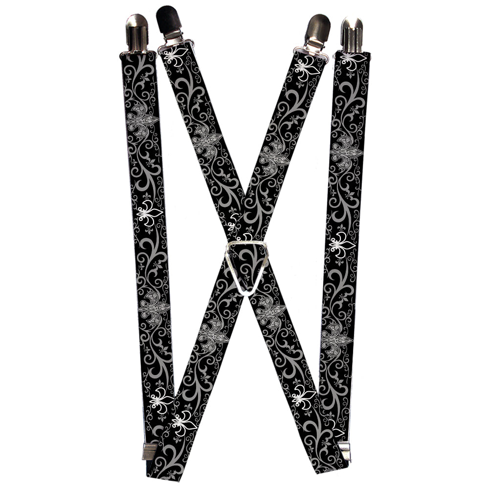 Suspenders - Fleur-de-Lis w/Filigree Black/Gray