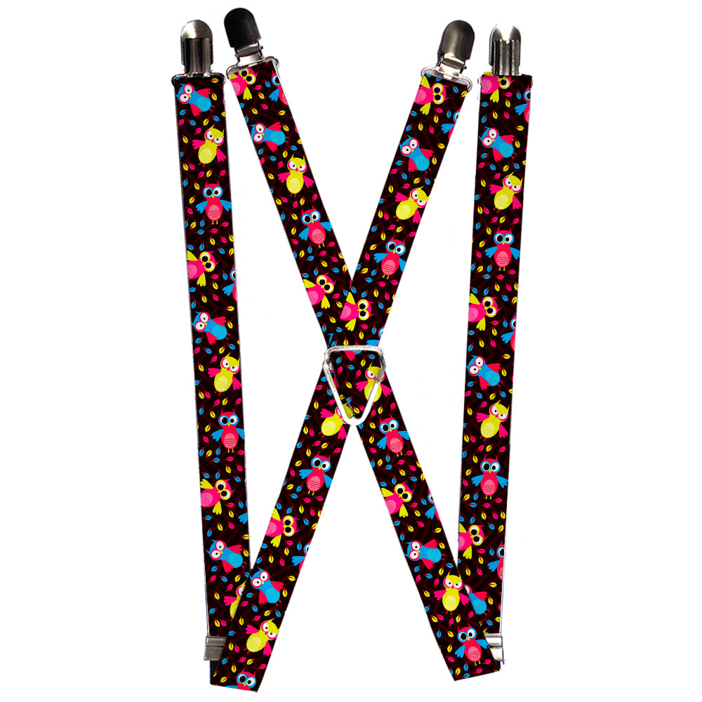 Suspenders - Flying Owls w/Leaves Black/Multi Color Suspenders Buckle-Down 1.0-Inch Wide Regular