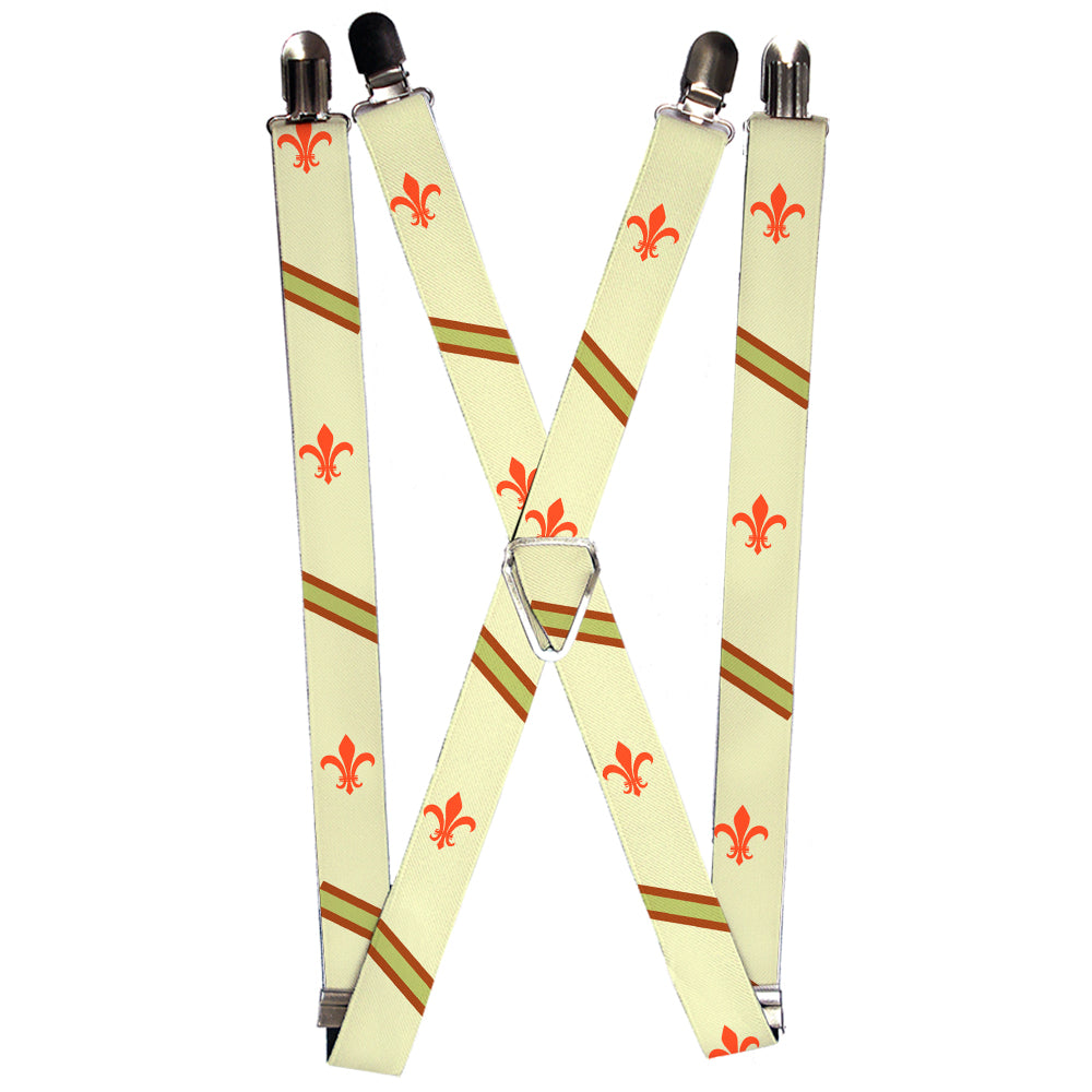 Suspenders - Fleur-de-Lis2 Stripes Tan/Orange/Brown/Green
