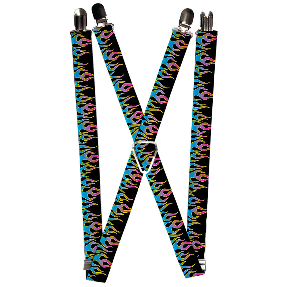 Suspenders - Flames Black/Blue/Pink Suspenders Buckle-Down 1.0-Inch Wide Regular