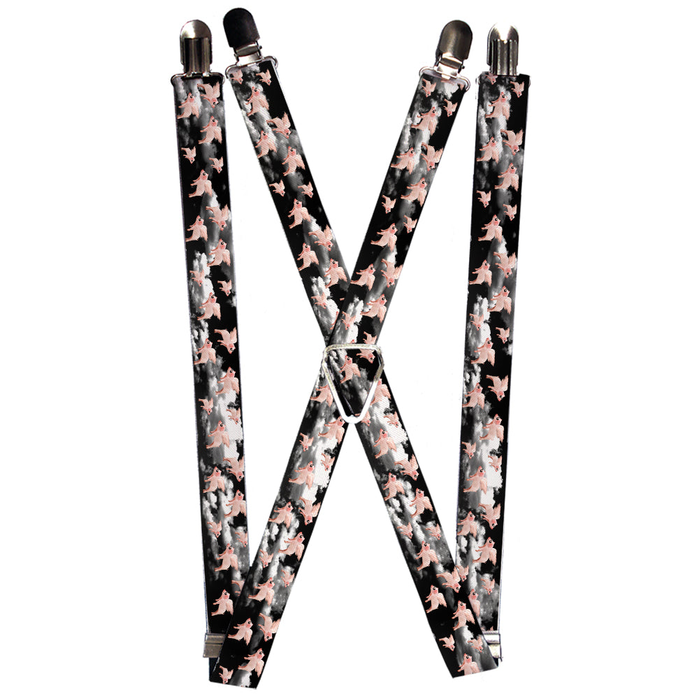 Suspenders - Flying Pigs Black/White/Pink Suspenders Buckle-Down 1.0-Inch Wide Regular