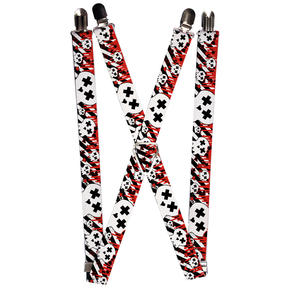 Suspenders - Girlie Skull Black/White w/Red Paint Drips
