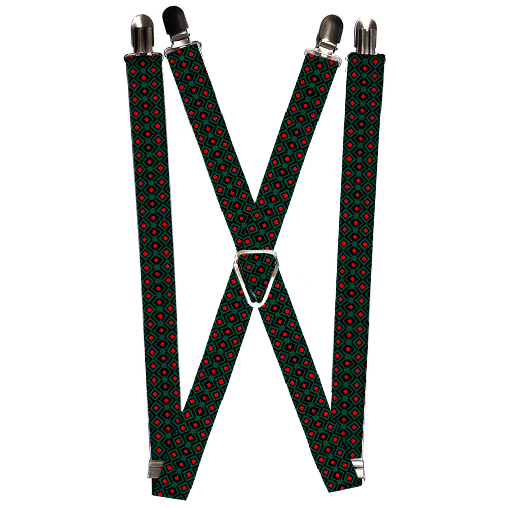 Suspenders - Geometric3 Black/Forest Green/Red