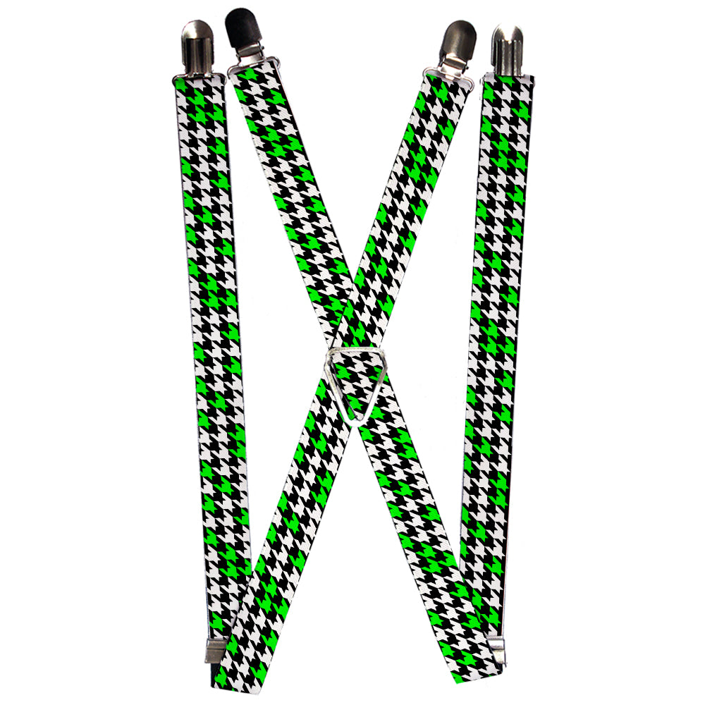 Suspenders - Houndstooth Black/White/Neon Green