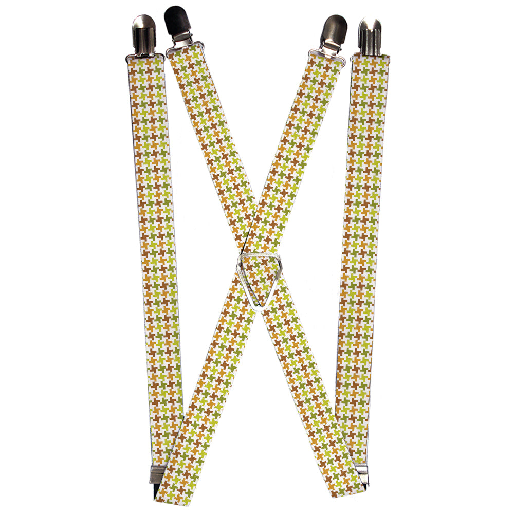 Suspenders - Houndstooth White/Green/Brown