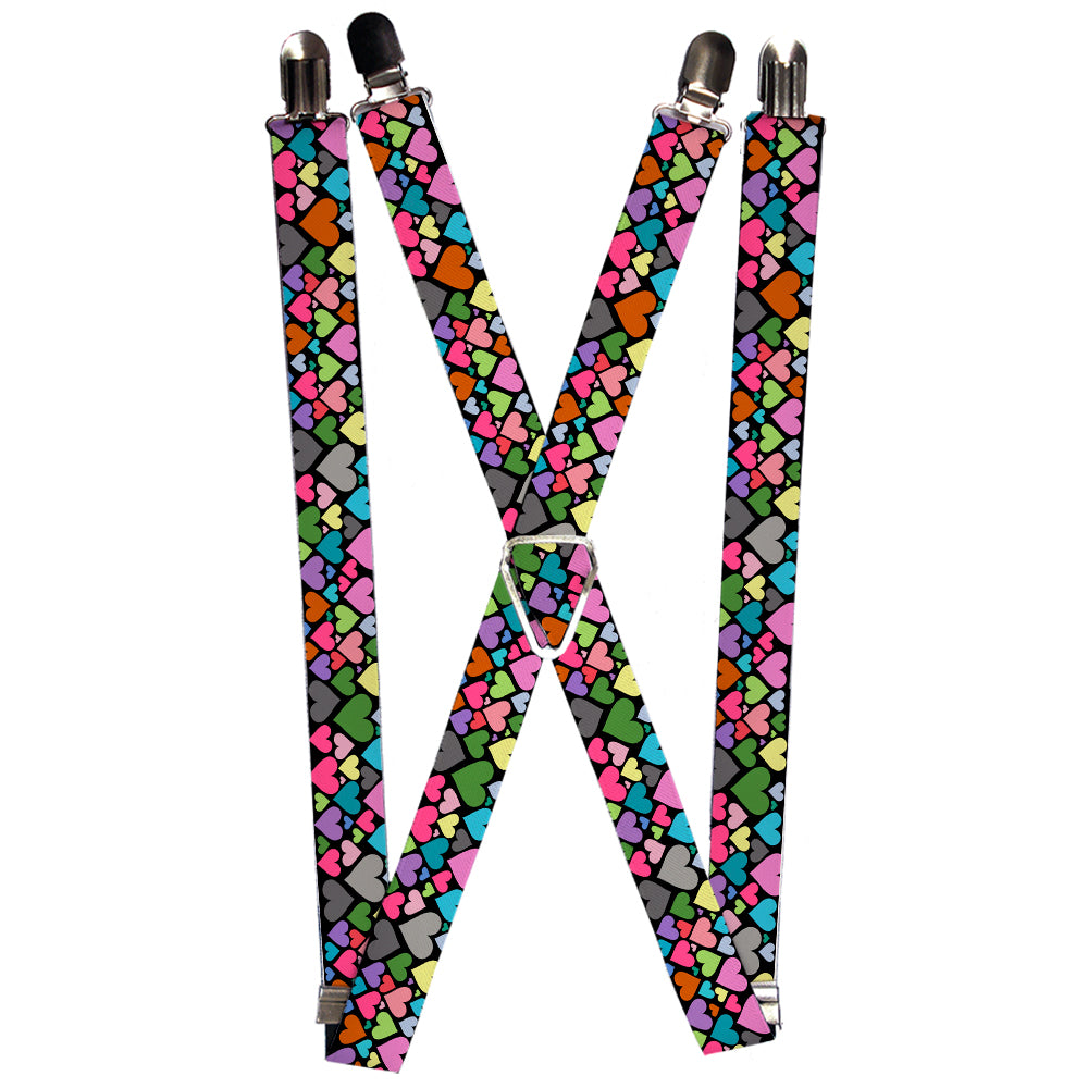 Suspenders - Hearts Black/Multi Color