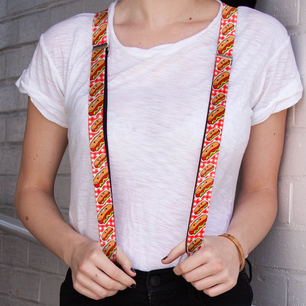 Suspenders - Hot Dogs Buffalo Plaid White/Red