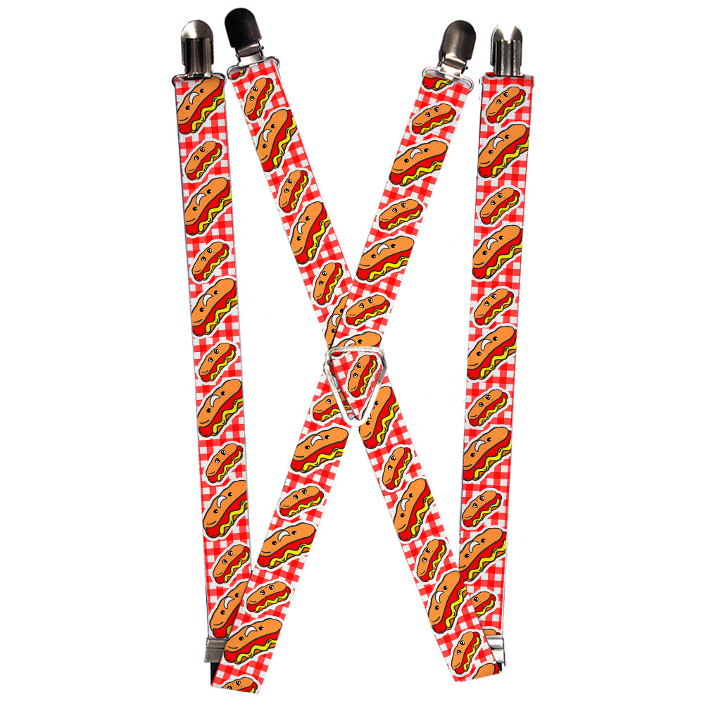 Suspenders - Hot Dogs Buffalo Plaid White/Red