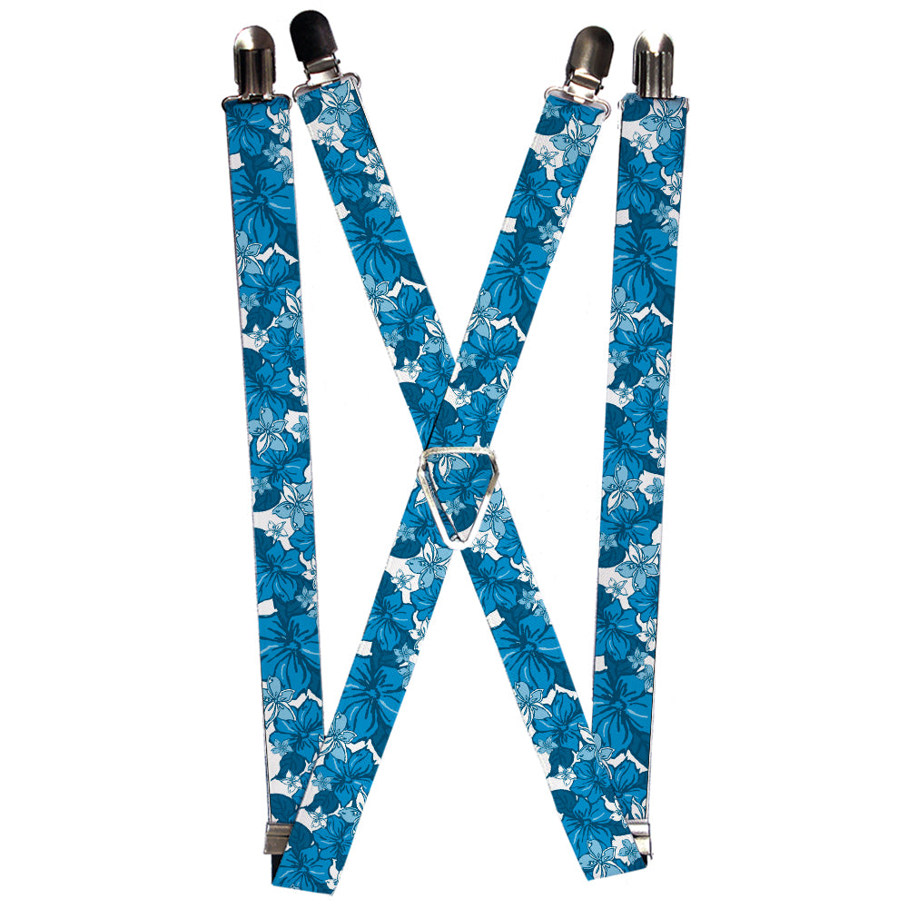 Suspenders - Hibiscus Collage White/Blues