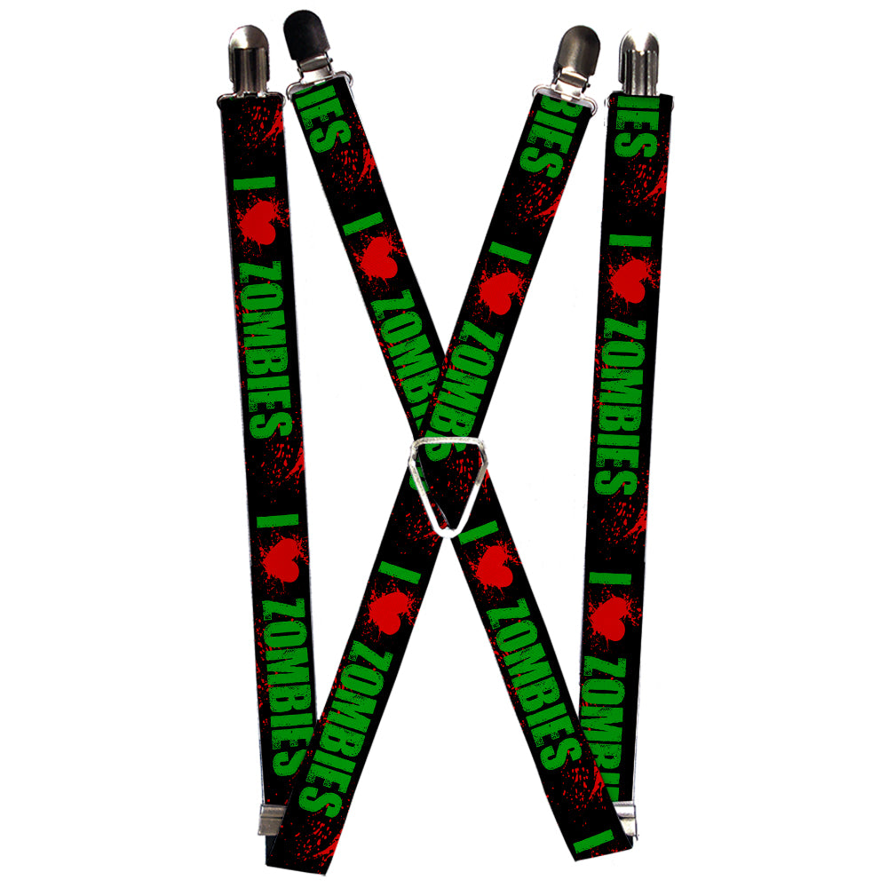 Suspenders - I "Heart" ZOMBIES Bold Splatter Black/Green/Red Suspenders Buckle-Down 1.0-Inch Wide Regular