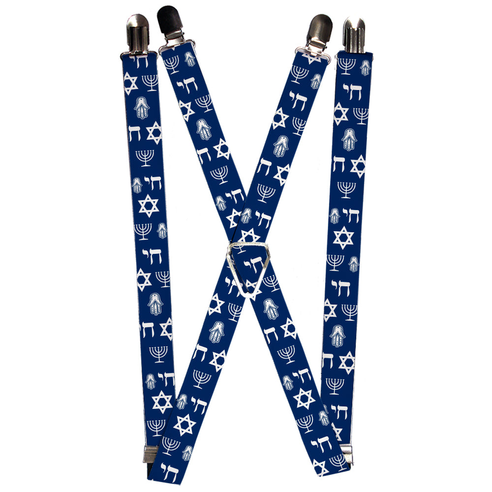 Suspenders - Jewish Symbols-4 Blue/White Suspenders Buckle-Down 1.0-Inch Wide Regular