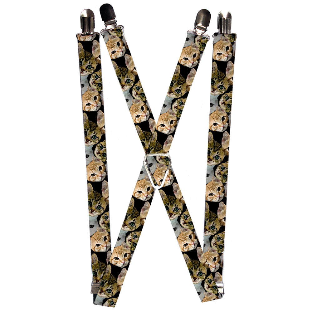 Suspenders - Kitten Faces Scattered Black Suspenders Buckle-Down 1.0-Inch Wide Regular