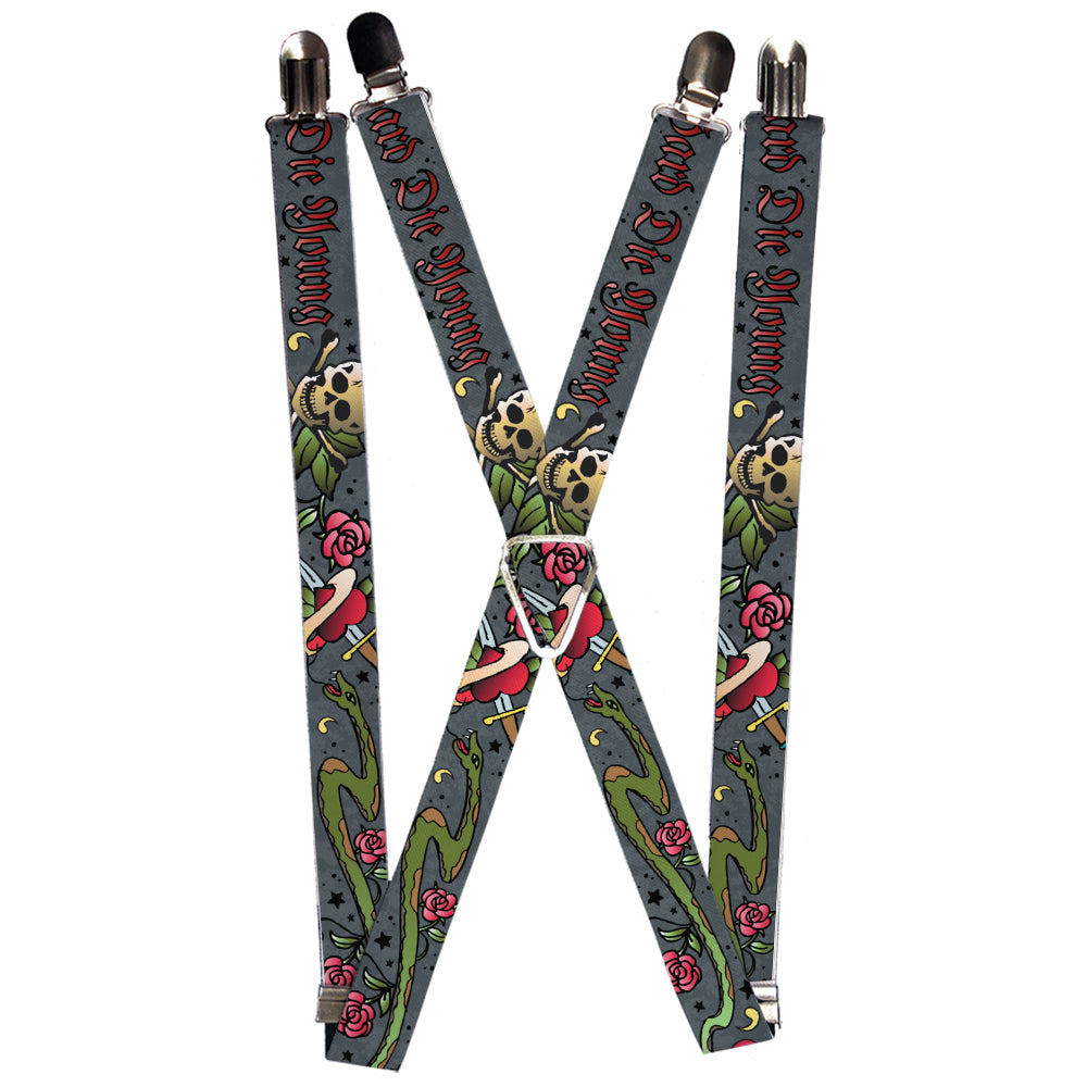 Suspenders - Live Hard Die Young Gray Suspenders Buckle-Down 1.0-Inch Wide Regular