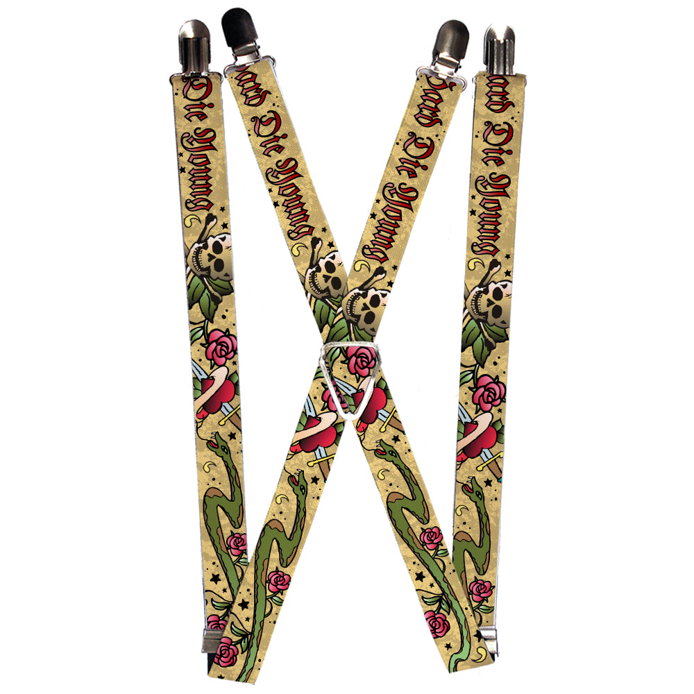Suspenders - Live Hard Die Young Tan Suspenders Buckle-Down 1.0-Inch Wide Regular