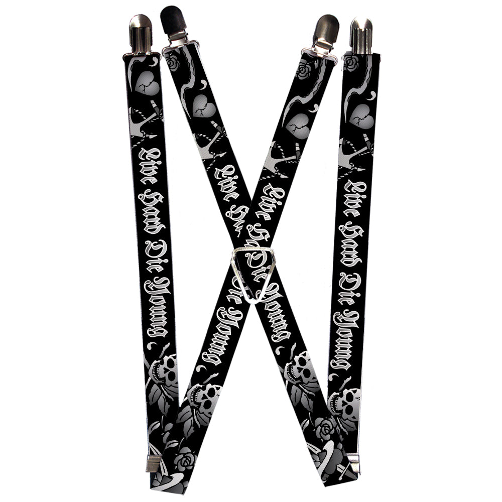 Suspenders - Live Hard Die Young Black/White Suspenders Buckle-Down 1.0-Inch Wide Regular