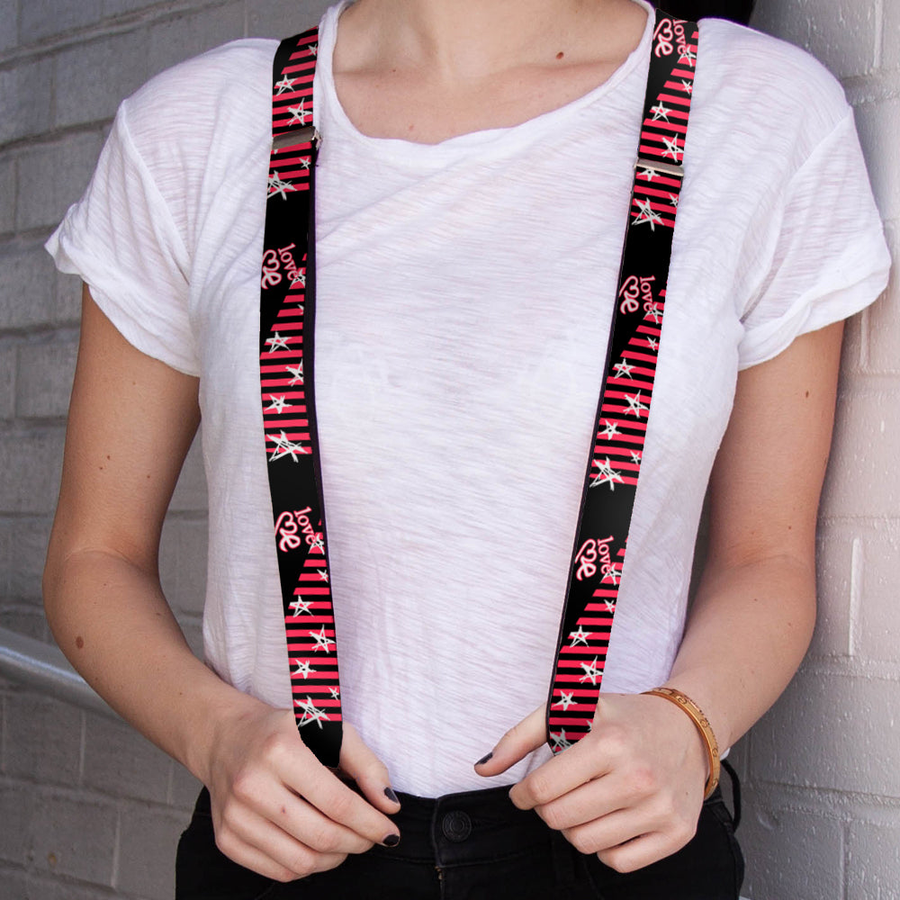 Suspenders - Love Me w/Sketch Stars & Stripes Black/Fuchsia/White Suspenders Buckle-Down