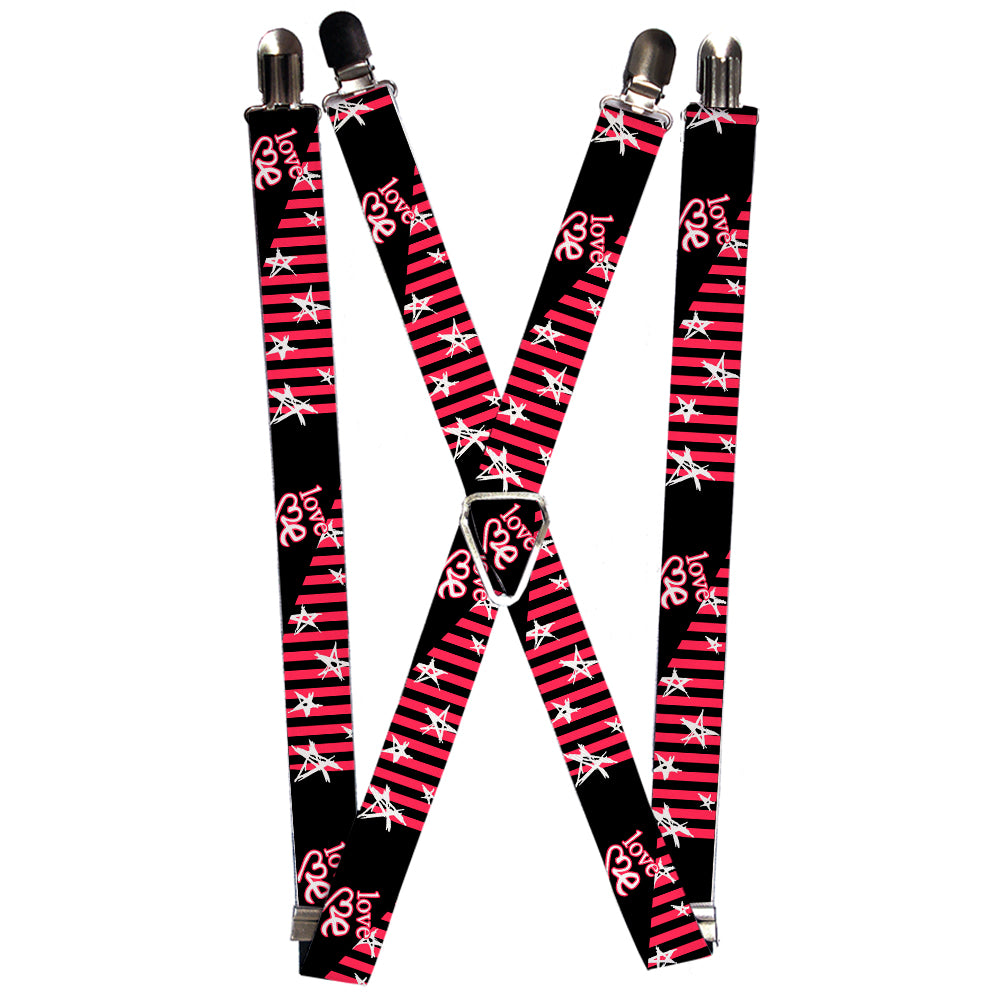 Suspenders - Love Me w/Sketch Stars & Stripes Black/Fuchsia/White Suspenders Buckle-Down