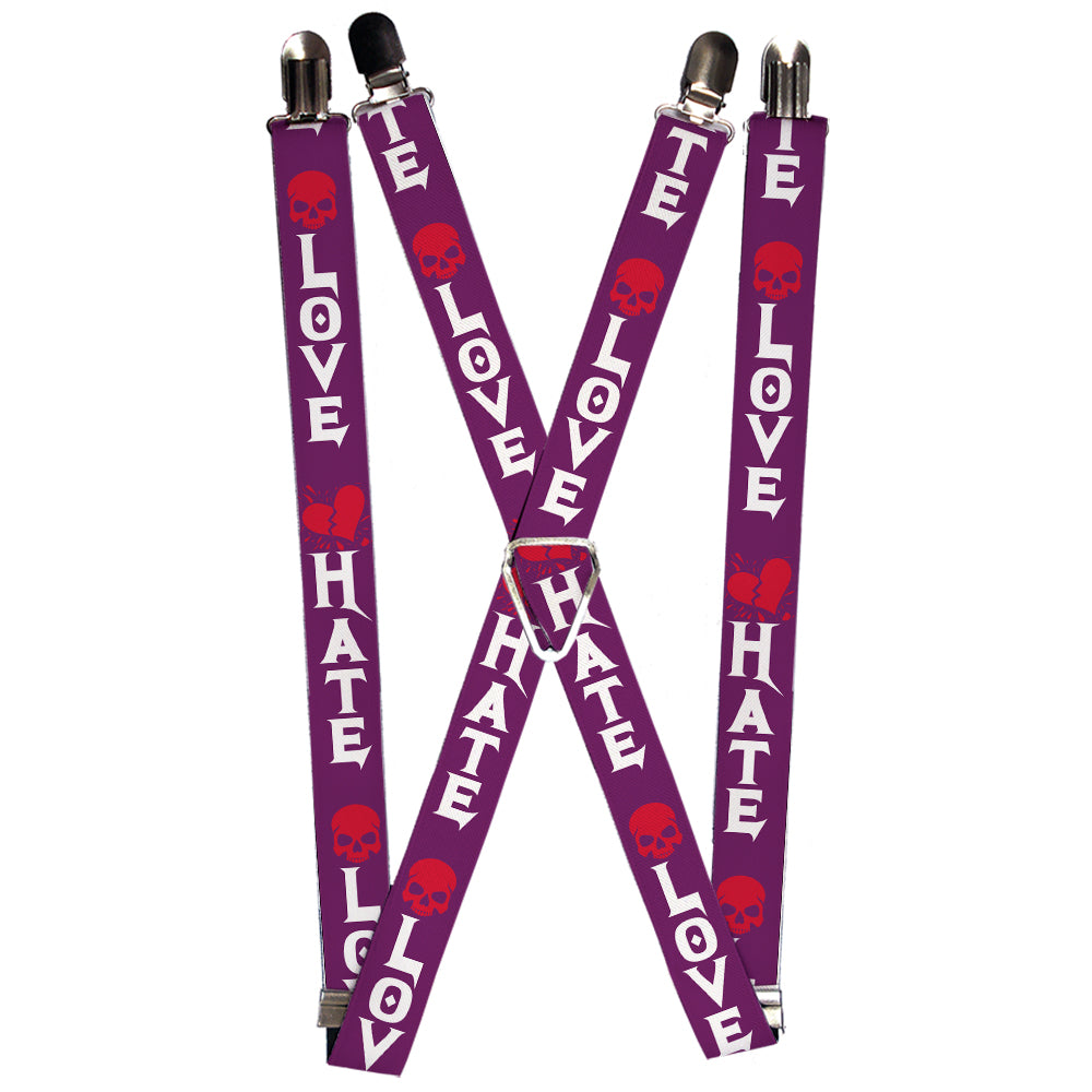 Suspenders - Love/Hate Purple/White/Fuchsia Suspenders Buckle-Down 1.0-Inch Wide Regular