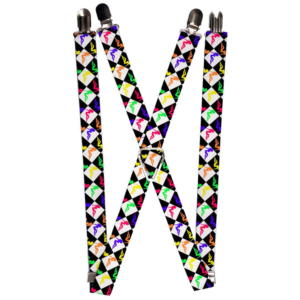 Suspenders - Mud Flap Girl Diamonds Black/White/Multi Neon Suspenders Buckle-Down 1.0-Inch Wide Regular