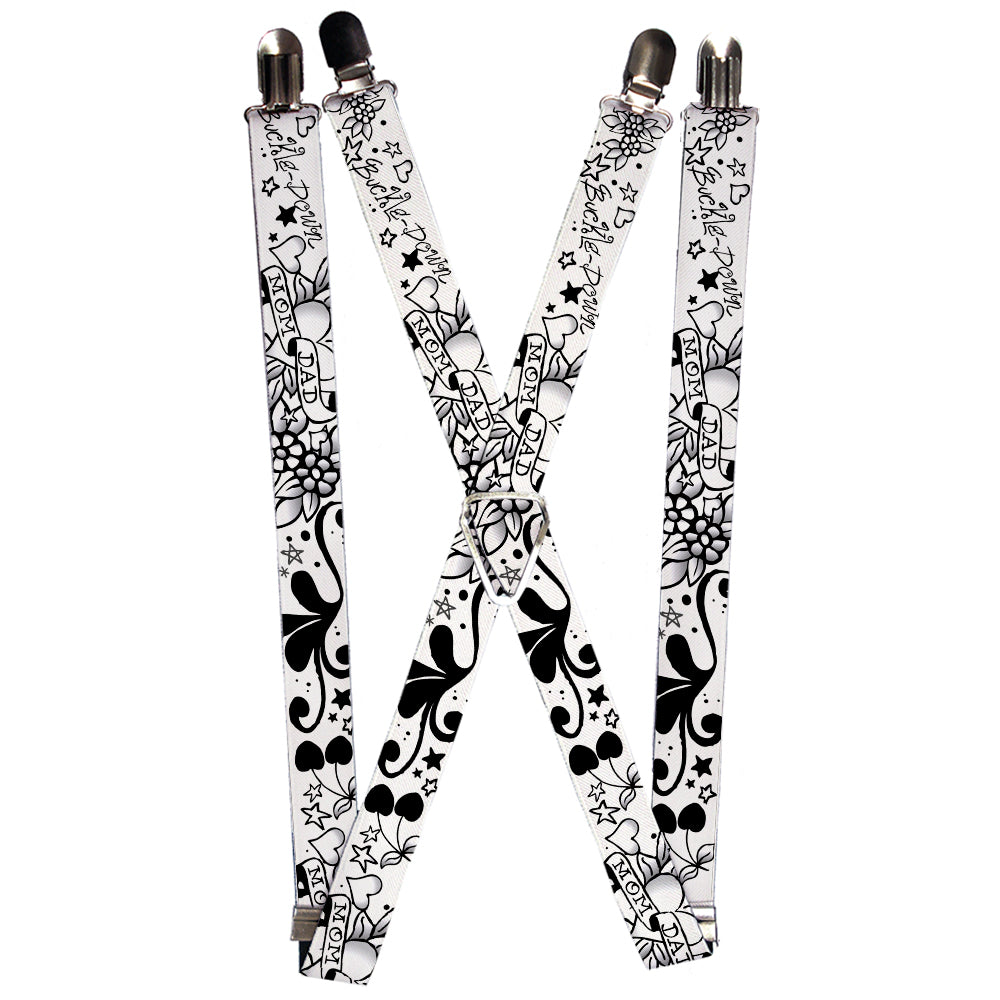 Suspenders - Mom & Dad Black/White Suspenders Buckle-Down 1.0-Inch Wide Regular