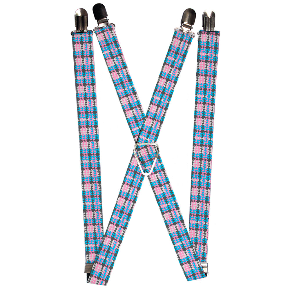 Suspenders - Mini Houndstooth Gray/Baby Blue/Pink Suspenders Buckle-Down 1.0-Inch Wide Regular