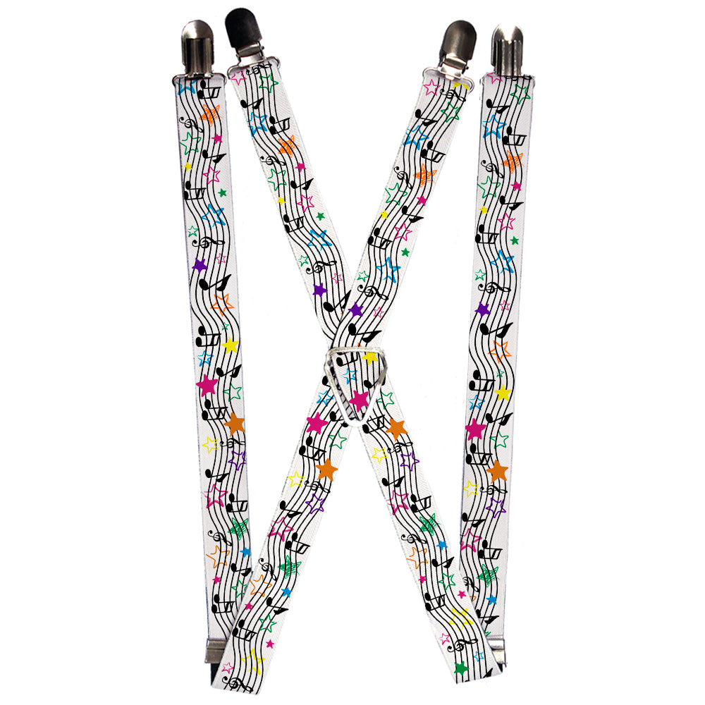 Suspenders - Music Notes Stars White/Black/Multi Color Suspenders Buckle-Down