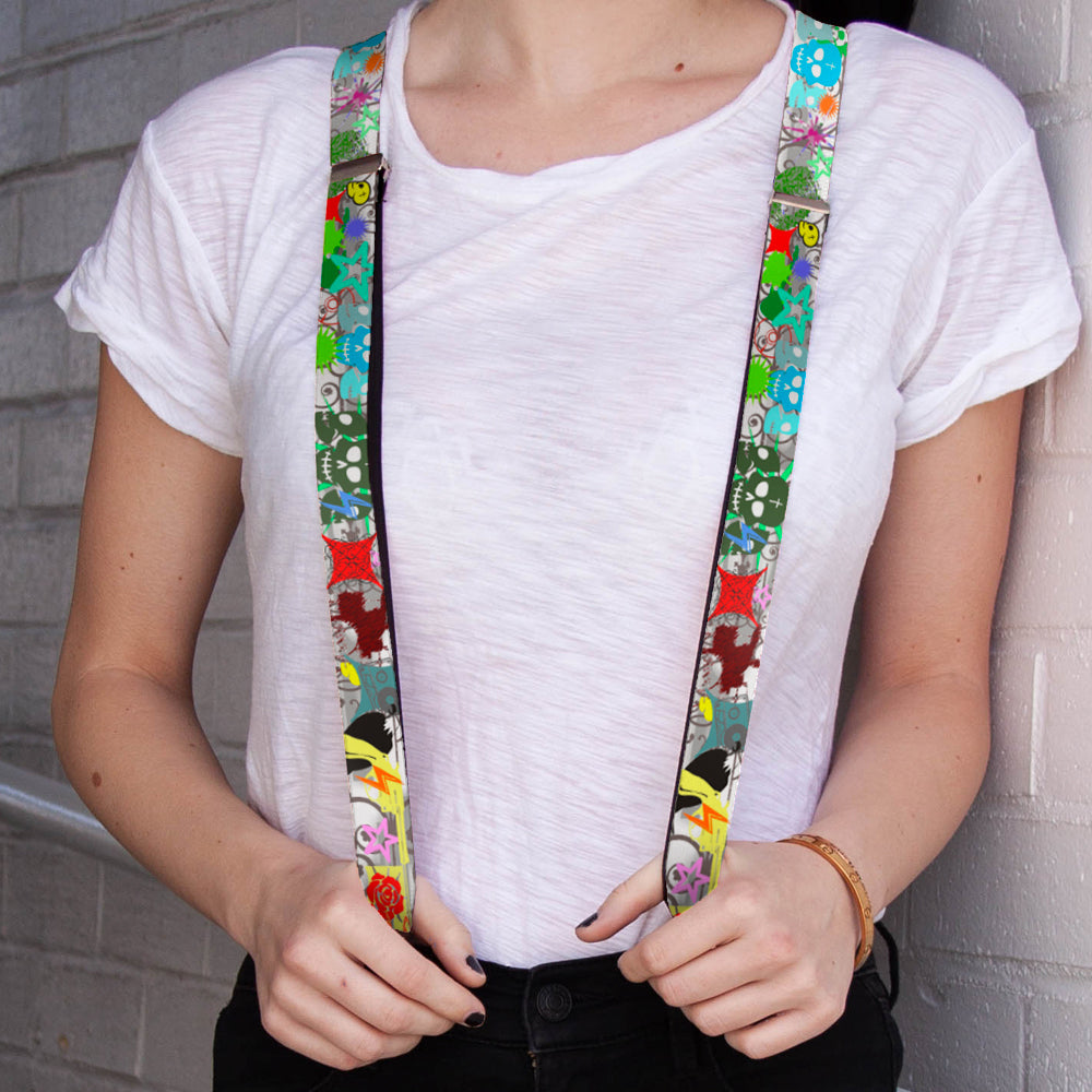Suspenders - Music Skulls Multi Color Suspenders Buckle-Down
